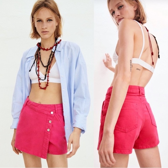 π ZARA HOT PINK DENIM COTTON SKORT! - Picture 10 of 12